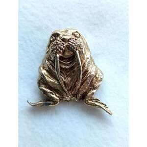 Walrus Gold Tone Brooch Pendant Erwin Pearl